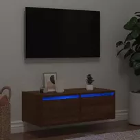 Televizoriaus spintelė su LED, ruda ąžuolo, 75x35,5x25 cm
