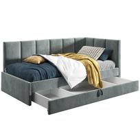 Jaunimo lova 100x200 cm - Tamsiai pilka - su stalčiumi ir daiktadėže - Sofa - Riviera 96 ​​​​aksominis audinys