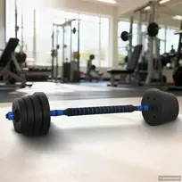 2-in-1 hantelių ir štangos rinkinys 30 kg Juoda ir mėlyna