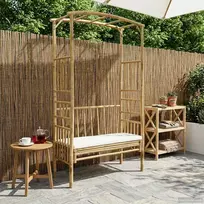 Sodo arka su suoliuku Kreminė balta 115 x 50 x 205 cm Bambukas