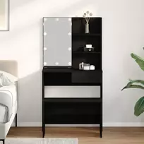 LED makiažo stalo komplektas su stalčių 2 pcs Juodas ąžuolas