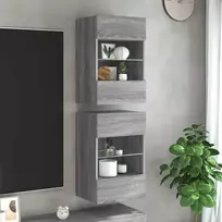 Sieninės spintelės su LED apšvietimu televizoriui, 2vnt., pilkos, 40x30x60,5cm
