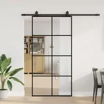 Stumdomos durys su furnitūra, juodos, 102,5x205 cm, ESG stiklas