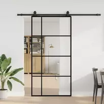 Stumdomos durys su furnitūra, juodos, 102,5x205 cm, ESG stiklas