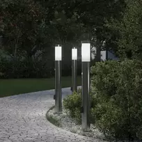 Apšvietimo stulpeliai su jutikliu ir lizdu, 3 vnt., 80 cm, nerūdijantis plienas, IP44