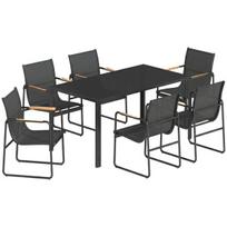 Lauko baldų komplektas 6 kėdės ir stalas 150x80 cm, juodas