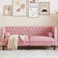 Dvivietė chesterfield sofa su pagalvėlėmis, rožinė, aksomas