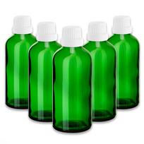 Žalia 100 ml stiklinė butelė su baltu lašintuvu, 5 vnt. rinkinys