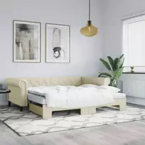 Lova su ištraukiama dalimi, kreminė, 90x200cm, dirbtinė oda