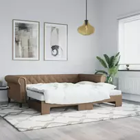 Lova su ištraukiama dalimi, kapučino, 90x200cm, dirbtinė oda