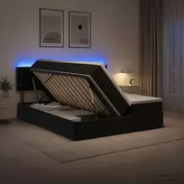 LED saugojimo lova su čiužiniu Juoda 180 x 200 cm Aksomas