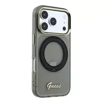 Guess IML Ring Stand 360 Script Metal Logo MagSafe dėklas, skirtas iPhone 17 Pro / 18 Pro - juodas