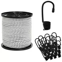 Bungee virvės su kabliukais 4 mm Juoda ir Balta PP ir guma