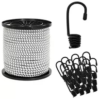 Bungee virvės su kabliukais 6 mm Juoda ir Balta PP ir guma