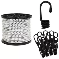 Bungee virvės su kabliukais 8 mm Juoda ir Balta PP ir guma