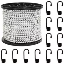 Bungee virvės su kabliukais 10 mm Juoda ir Balta PP ir guma