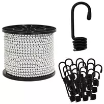 Bungee virvės su kabliukais 10 mm Juoda ir Balta PP ir guma