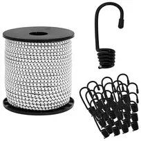 Bungee virvės su kabliukais 6 mm Juoda ir Balta PP ir guma