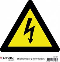 Informacinis lipdukas Charlot, 150x150mm, ELEKTROS SMŪGIO RIZIKA