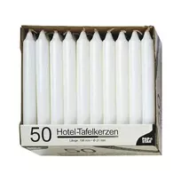 PAPSTAR baltos lazdyno formos žvakės, 196 mm aukščio, 22 mm skersmens, 100 vnt., parafinas, 7 h degimo laikas