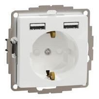 Rozete SDD111052 2P+E schuko 16A 2xUSB-A 5V 2.4A balta
