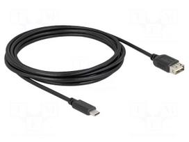 Cable | USB 2.0 | USB A double sided socket,USB C plug | 3m | black