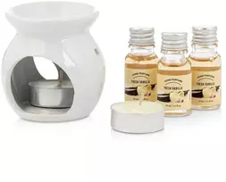 Aromatinės lempos rinkinys su 3 vanilės kvapo aliejais, baltas, 7,5 × 7,5 × 7,5 cm, 6 dalių