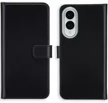 Selencia natūralios odos atverčiamas dėklas, skirtas Samsung Galaxy S25 Edge – juodas