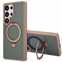 Dėklas Accezz žiedinis stovas su nugarėlės dėklu ir MagSafe funkcija, skirtas Samsung Galaxy S25 Ultra – rudas