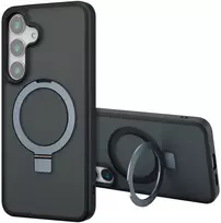 Dėklas Accezz žiedinis stovas su nugarėlės dėklu ir MagSafe funkcija, skirtas Samsung Galaxy S25 Plus – Juodas