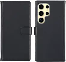 Selencia natūralios odos atverčiamas dėklas, skirtas Samsung Galaxy S25 Ultra – Juodas