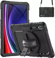 Accezz tvirtas galinis dangtelis su peties dirželiu, skirtas Samsung Galaxy Tab S10 Ultra / Tab S9 Ultra – juodas