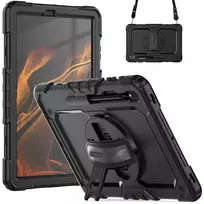 Accezz tvirtas galinis dangtelis su peties dirželiu, skirtas Samsung Galaxy Tab S8 Plus / S7 Plus / S7 FE 5G – juodas