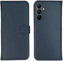 Selencia natūralios odos atverčiamas dėklas, skirtas Samsung Galaxy A15 (5G/4G) – tamsiai mėlynas