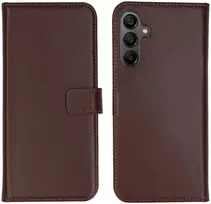 Selencia natūralios odos atverčiamas dėklas, skirtas Samsung Galaxy A15 (5G/4G) – tamsiai rudas