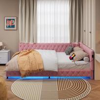 Sofa-lova 140x200 cm su LED ir USB - grotelių pagrindas - meškiukas - rožinė