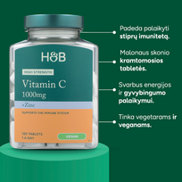 H&B vitaminas C ir cinkas, 120 tablečių