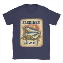 Men Sardines in olive oil   T Shirt  A Vintage Poster Pure Cotton Clothes Casual Short Sleeve Crew Neck Tee Shirt  T-Shirt XL beige