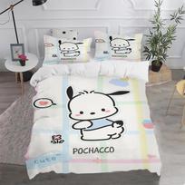 Pochacco Sanrio Antklodės užvalkalas, Animacinis, Šuniukas, Anime, Spausdinta antklodė, Poliesterio patalynė, Dvigulė (Twin) dydis, Vaikams dovanų 135x200cm white