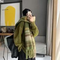 2025 Winter Thick Warm Scarf Women Cashmere Shawl and Wraps Pashmina Neckerchief Bufanda Female Rainbow Hairy Tessel Echarpe New 38x230cm black