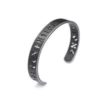 Nordic Vintage Hollow Viking Runes Bracelets For Men Women Stainless Steel Vikings Letter Amulet Cuff Bangles  Jewelry gray