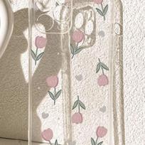 Pink Tulip Shockproof Transparent Case for iPhone 14-17 Pro Max Series Huawei P30 skaidri