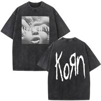 Korn 2026 m. turas Prekės Senovinio plovimo marškinėliai Gerbėjų dovanos Metalinė Gotiška Roko grupė Marškinėliai Vyriški Laisvalaikio Per dydį Trumpomis Rankovėmis Marškinėliai 2XL gray