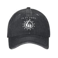 In Flames Rock Band Washed Baseball Cap Flaming White Ring Casual Sun Trucker Hat Summer Unisex Women Kpop Rock Baseball Caps One Size gray
