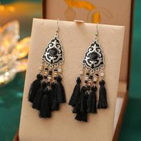 Vintage Fresh Tassel Earrings for Women Ethnic Long Drop Oil Crystal Silver Temperament Earring Vacation Party Jewelry juoda