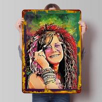 JANIS JOPLIN Printed Poster Customized Retro Wall Art Vintage Metal Tin Signs for Home Room Ornaments Garage Decoration Gaming 20x30cm（7.8x11.8inch） black
