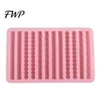 High Temperature Resistant Silicone Molds Twist Pretzel Mold, 12 Cavity Cake Chocolate Rod Candy Baking Tray, Flexible for Candles Easy Release 1pc pink