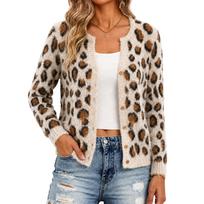 Lazy leopard print Maillard sweater cardigan 2026 and winter new retro short slimming jacket M balta