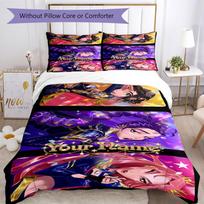 K‑pop Demon Hunters Customize Text Bed Sheet Set Suitable for Bedrooms Soft Bedding Home Decor Wedding Party GiftLuxury Gift for Birthday, 135cmx200cm gray