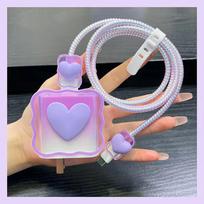 3D 20W Eu Us Iphone Charger Protector Cover for Iphone 15 14 13 Pro Max Love Heart Data Cable Management Cord Winder Kit violetinė
